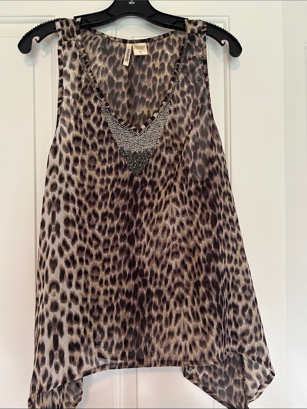 Passport Leopard Print Beaded V-Neck Cami - Brown, Black